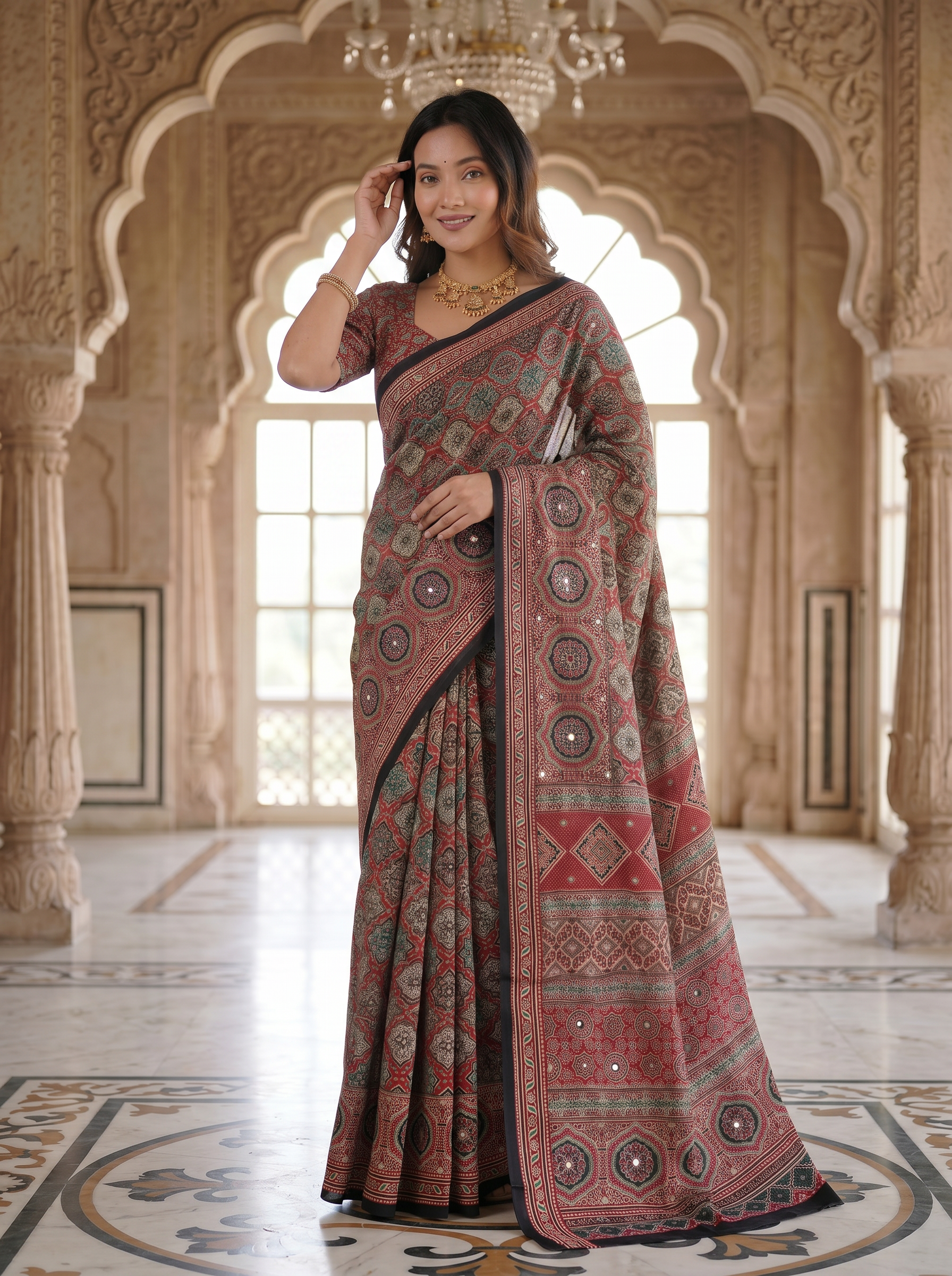 Vintage Rose Pure Modal Silk Saree with Intricate Heritage Mandala Print & Designer Ethnic Pallu