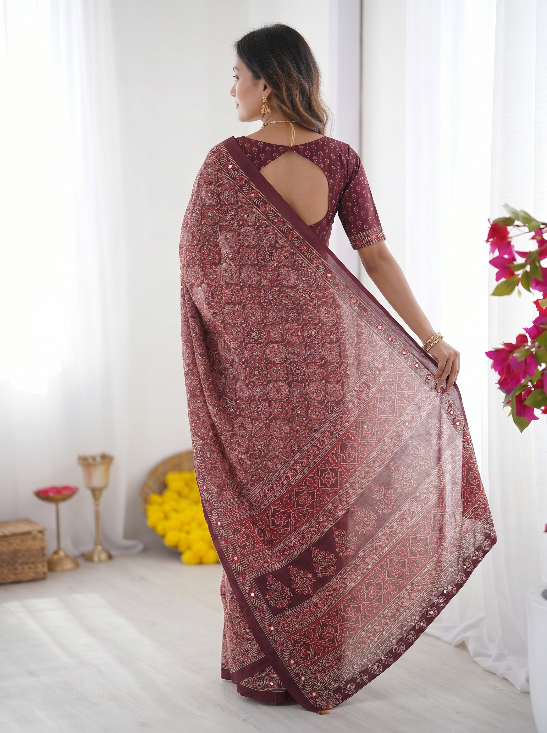Dusty Mauve Modal Silk Saree with Intricate Heritage Geometric Prints, Traditional Designer Border & Rich Artistic Pallu