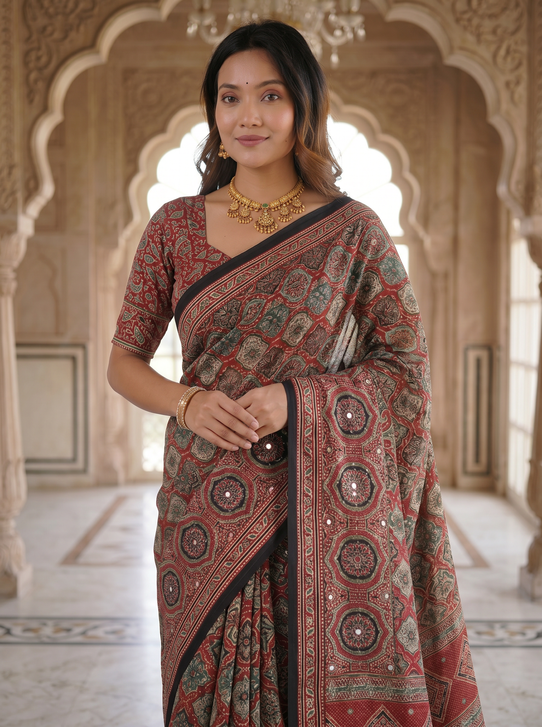 Vintage Rose Pure Modal Silk Saree with Intricate Heritage Mandala Print & Designer Ethnic Pallu