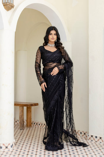 Luxury Designer Embroidered Mono Net Saree with Sequins Work