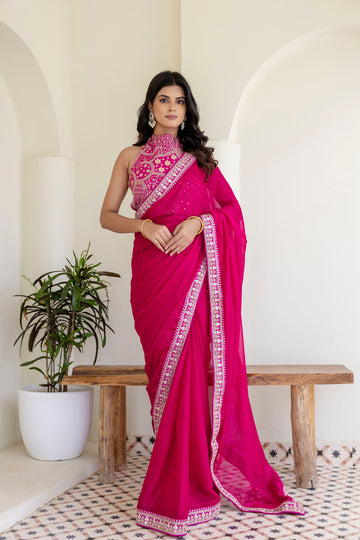 Trendy Rangoli Silk Cording Embroidered Saree with Designer Bangalori Silk Blouse