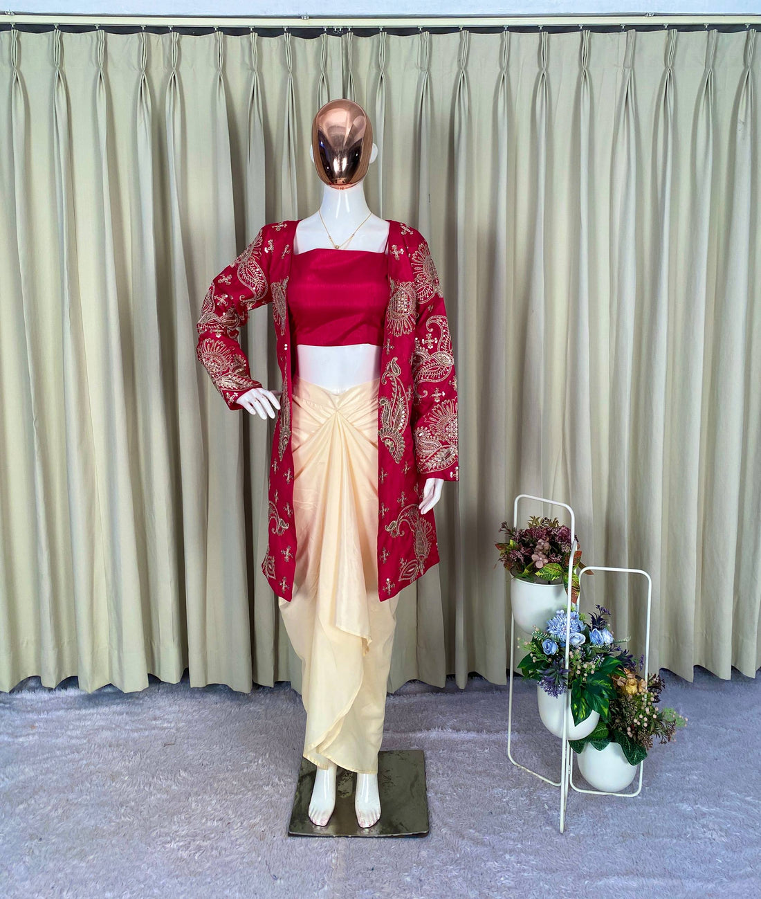 PARTY AND WEDDING OUR DESIGNER WEAR 3 PIECE KOTI-BLOUSE WITH SKIRT IN CORDING SEQUENCE EMBROIDERY