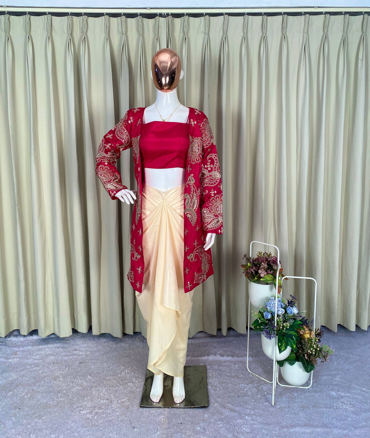 PARTY AND WEDDING OUR DESIGNER WEAR 3 PIECE KOTI-BLOUSE WITH SKIRT IN CORDING SEQUENCE EMBROIDERY