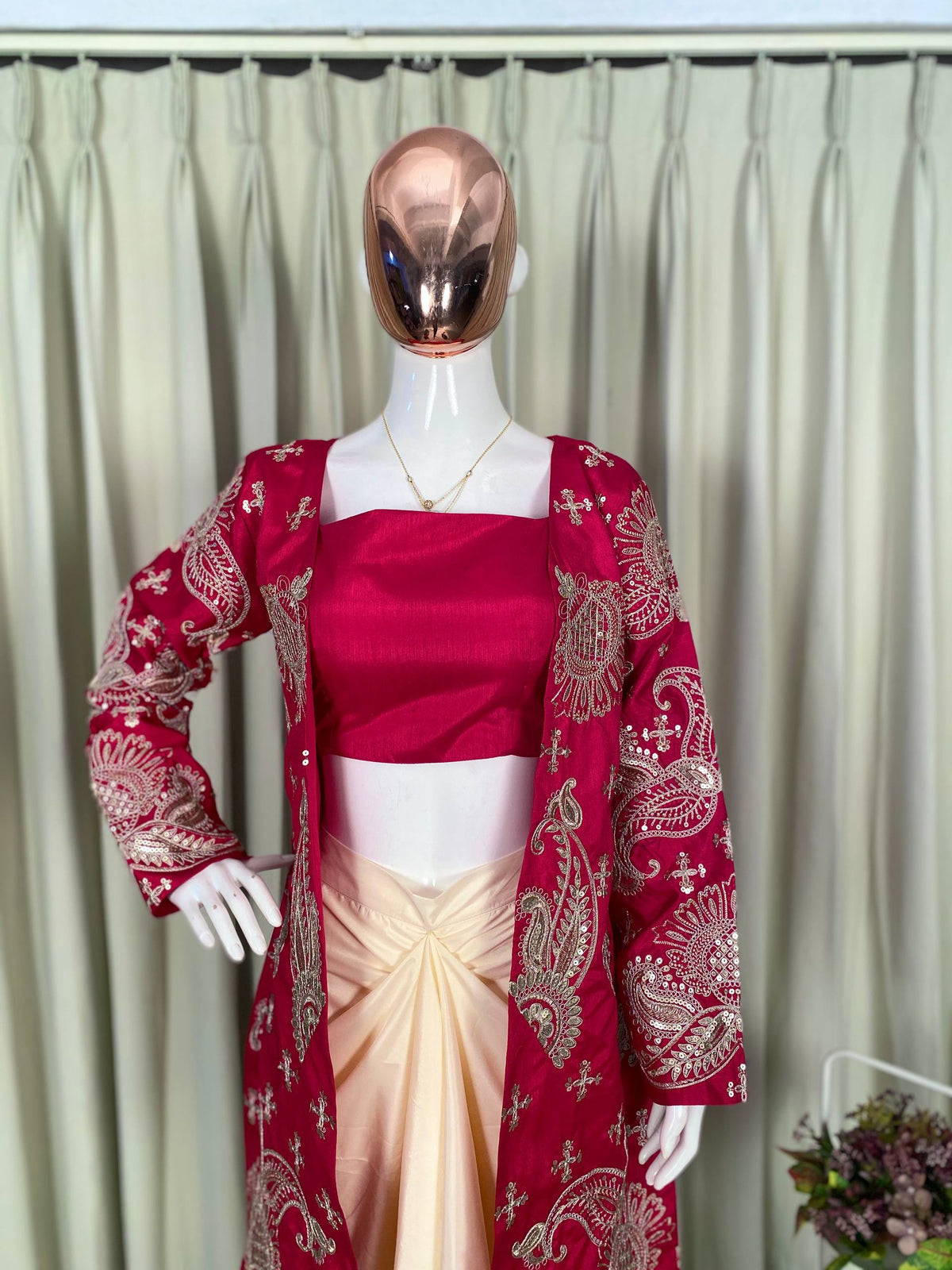 PARTY AND WEDDING OUR DESIGNER WEAR 3 PIECE KOTI-BLOUSE WITH SKIRT IN CORDING SEQUENCE EMBROIDERY