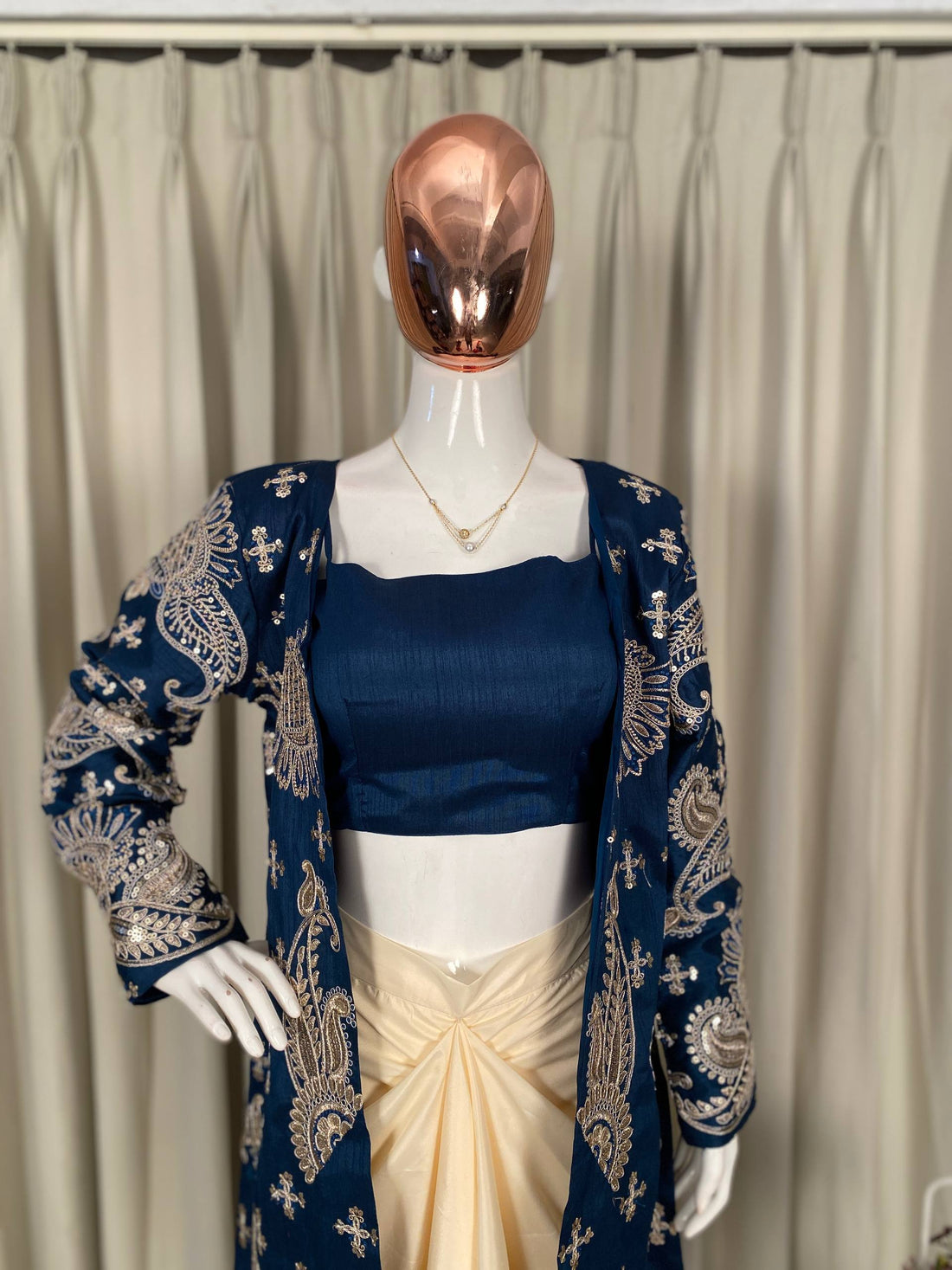 PARTY AND WEDDING DESIGNER WEAR 3 PIECE KOTI-BLOUSE WITH SKIRT IN CORDING SEQUENCE EMBROIDERY
