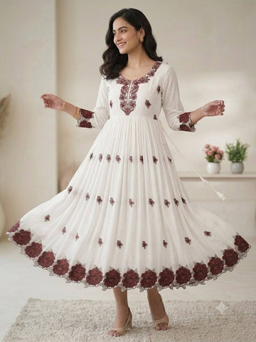 Summer-Friendly Trendy Embroidered Maxi Gown