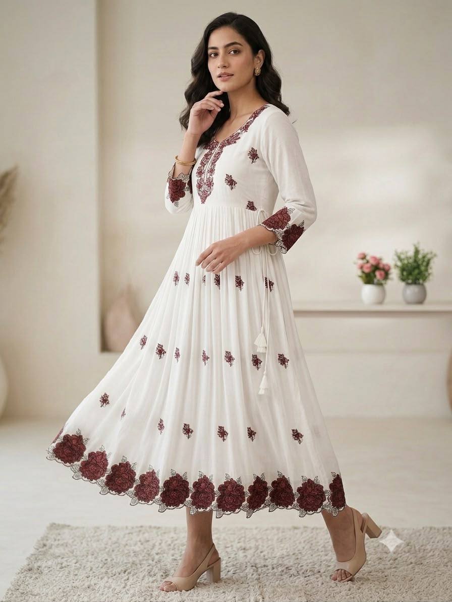 Summer-Friendly Trendy Embroidered Maxi Gown