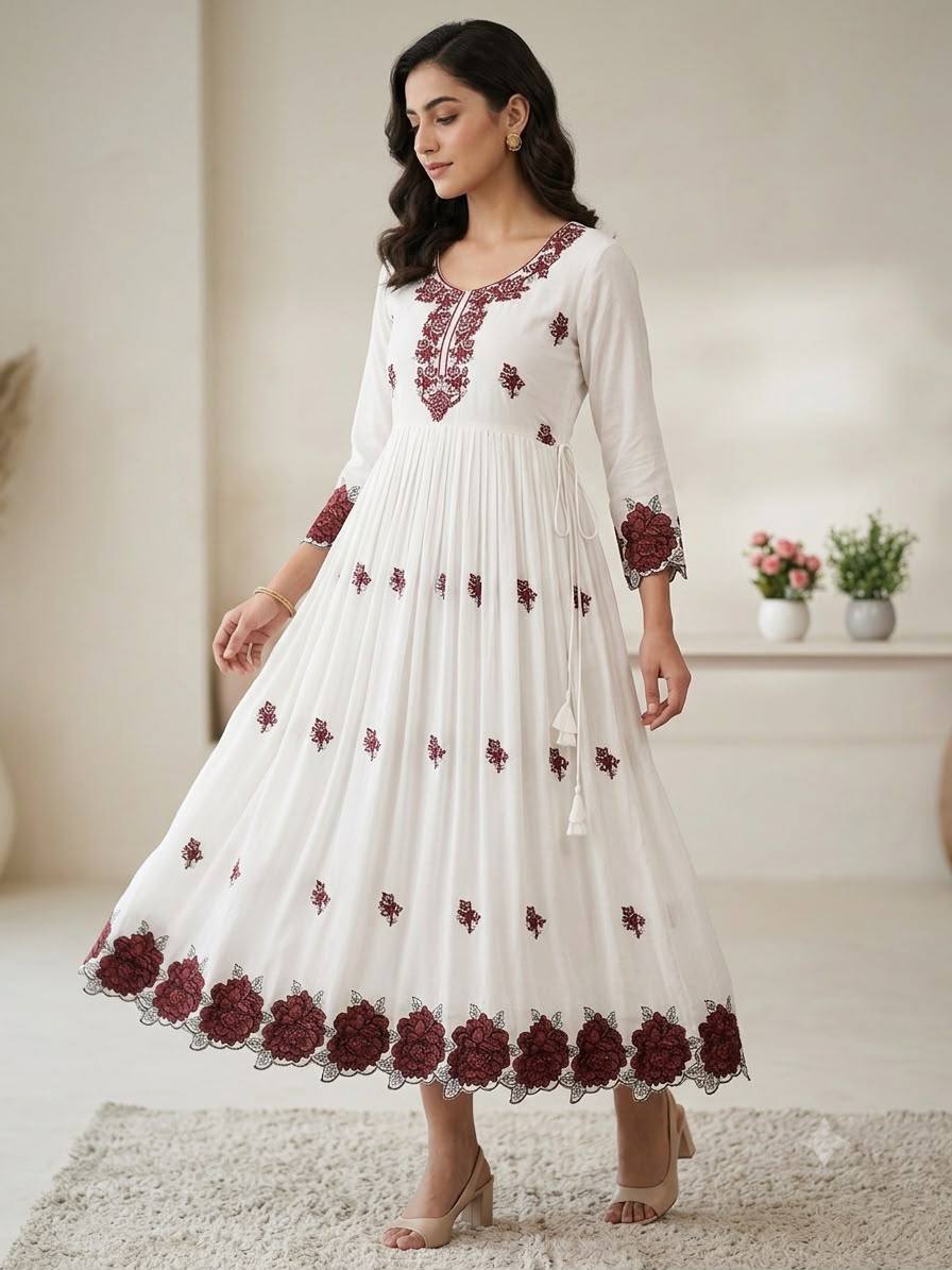 Summer-Friendly Trendy Embroidered Maxi Gown