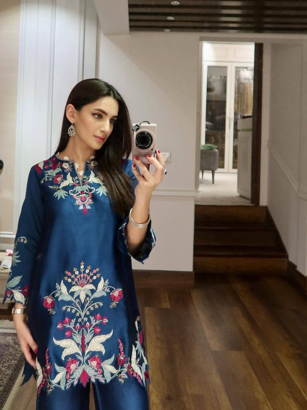 Royal Blue French Crepe Embroidered Co-Ord Set with Palazzo