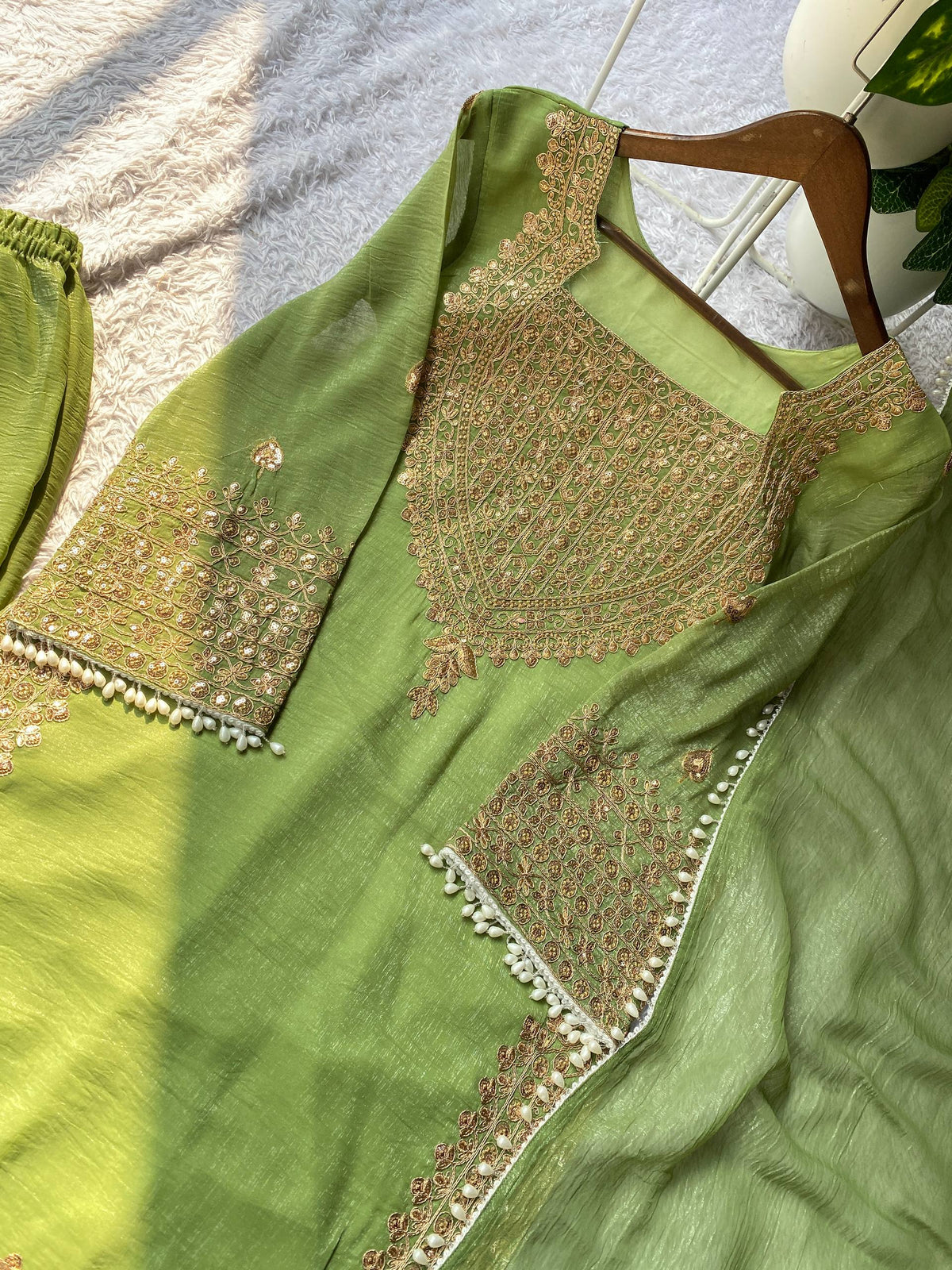 Designer Party Wear Embroidered Top with Palazzo and Dupatta Set