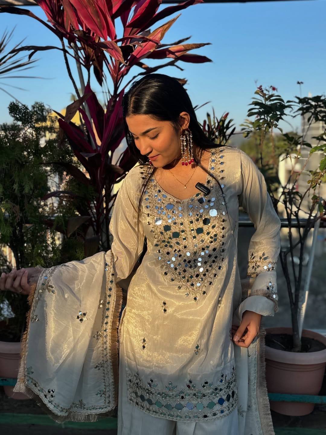 PERFECT FOR PARTY AND WEDDING OUR DESIGNER WEAR REAL MIRROR WITH EMBROIDERED TOP PLAZZO AND DUPATTA