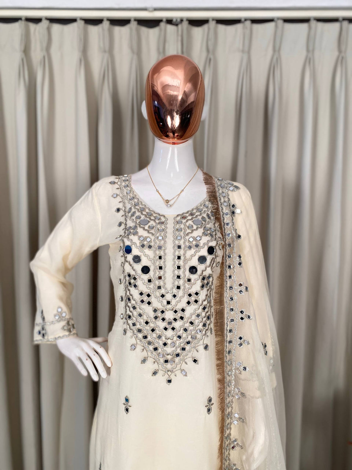 PERFECT FOR PARTY AND WEDDING OUR DESIGNER WEAR REAL MIRROR WITH EMBROIDERED TOP PLAZZO AND DUPATTA