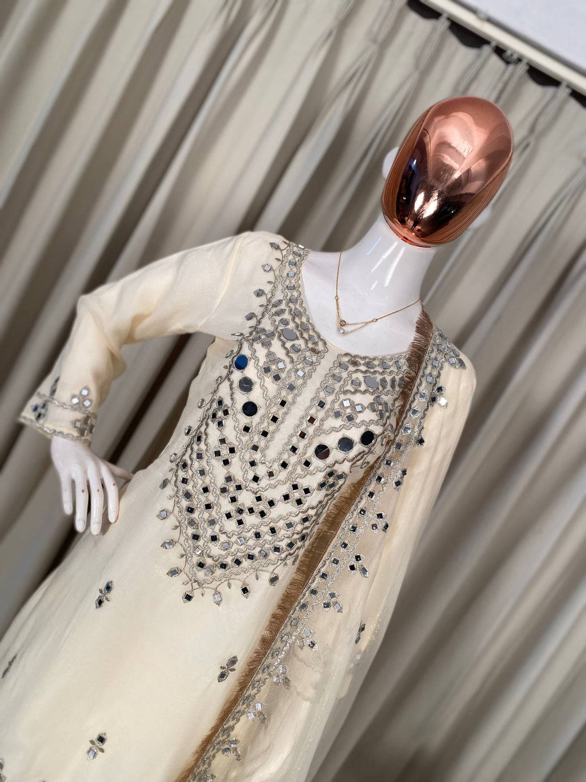 PERFECT FOR PARTY AND WEDDING OUR DESIGNER WEAR REAL MIRROR WITH EMBROIDERED TOP PLAZZO AND DUPATTA