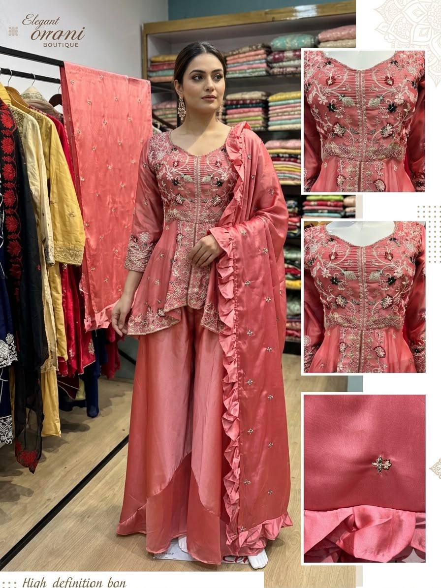 EXCLUSIVE AND TRENDY FOR WEDDING SEASON OUR SEQUENCE EMBROIDERED TOP, PLAZZO AND DUPATTA