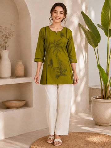 Premium Dabu Cotton Kurti Set