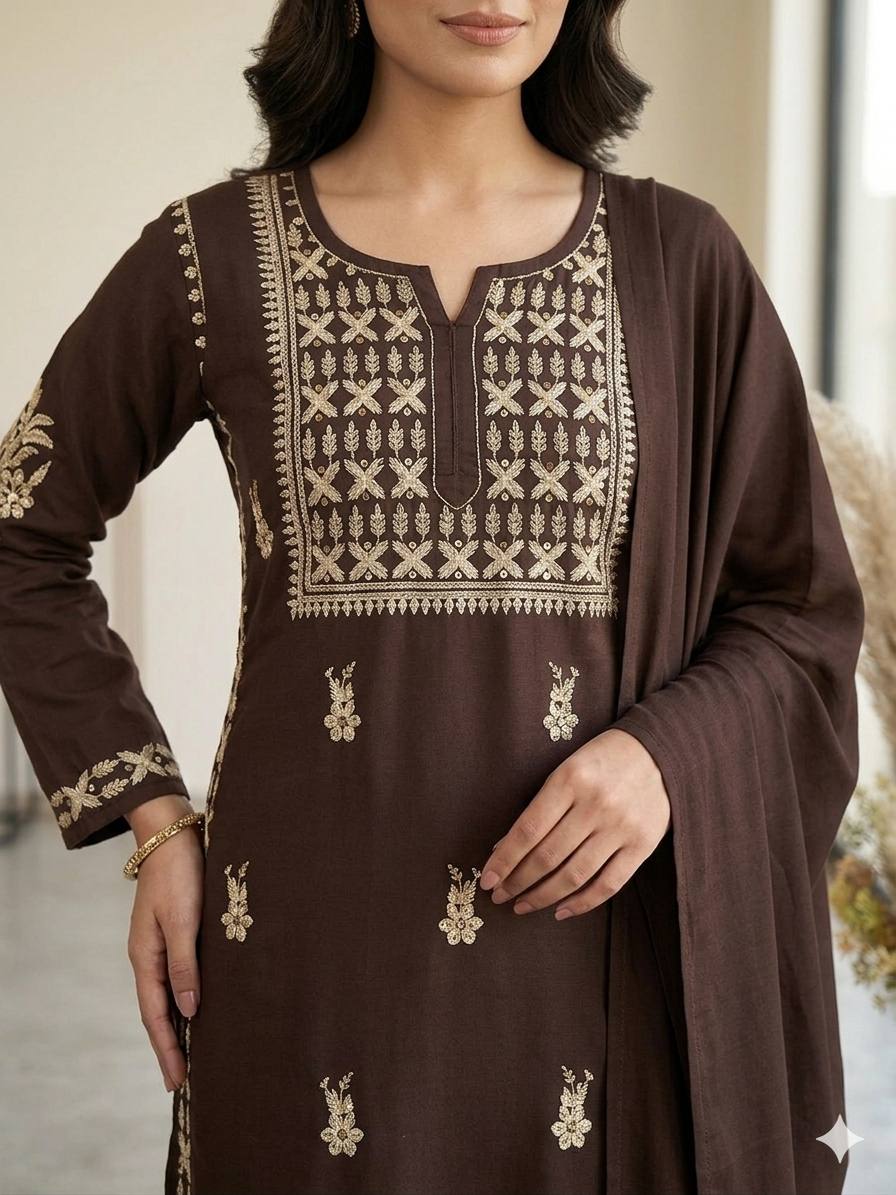 Designer Chikankari Embroidered Top, Palazzo & Dupatta Set