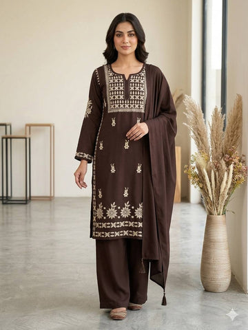 Designer Chikankari Embroidered Top, Palazzo & Dupatta Set