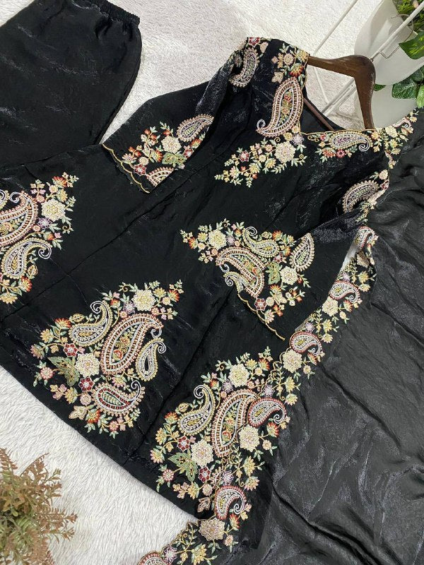 Designer Fendy Embroidered Top, Palazzo & Dupatta Set