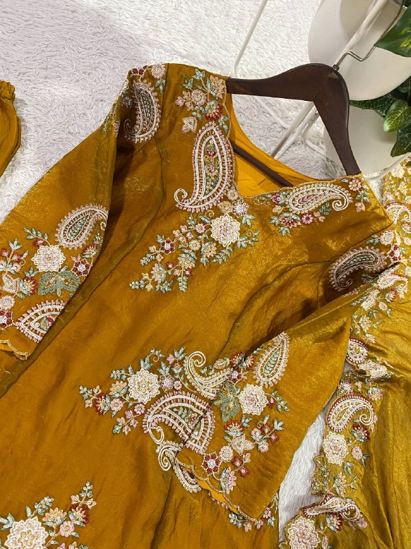 Designer Fendy Embroidered Top, Palazzo & Dupatta Set
