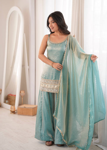 Designer Doremon Crush Mirror Work Palazzo Set