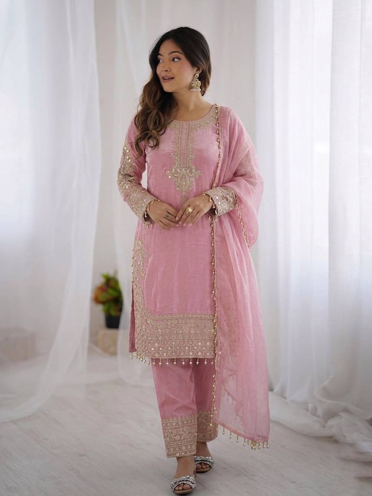 Designer Roman Glass Silk Embroidered Set