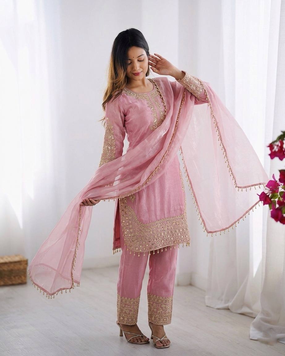Designer Roman Glass Silk Embroidered Set