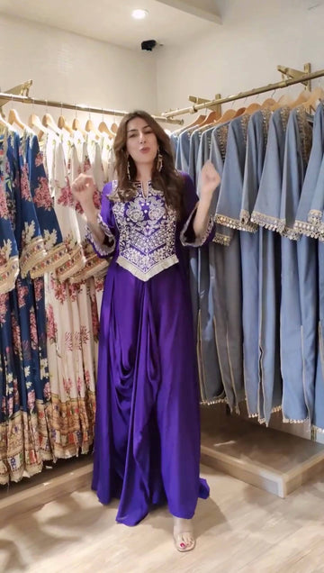 Festive Special Designer Wear 2-Piece Western Dhoti & Top With Embroidery Work