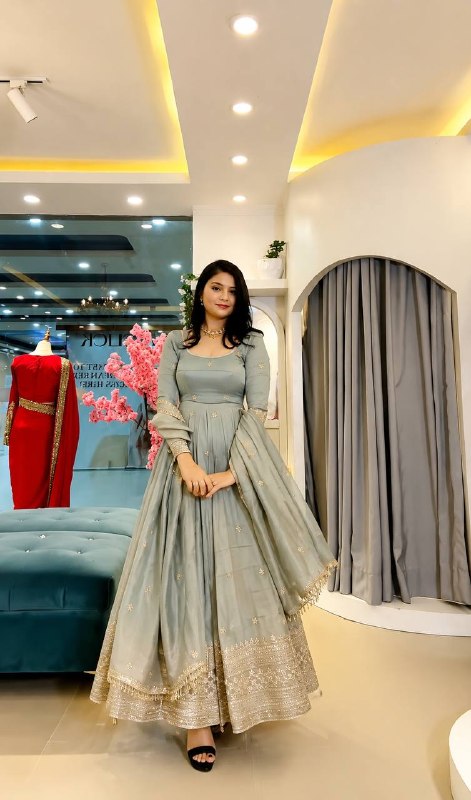 Designer Crunchy Silk Gown Set – Festive Collection