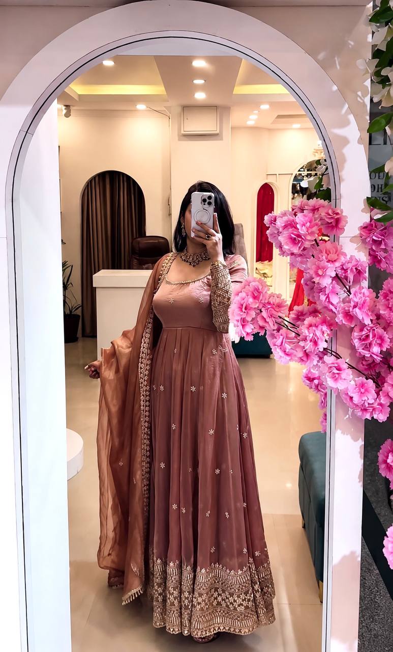 Designer Crunchy Silk Gown Set – Festive Collection