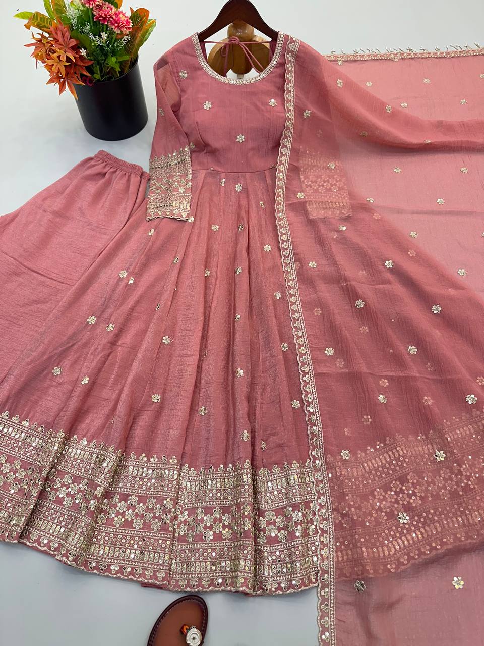 Designer Crunchy Silk Gown Set – Festive Collection