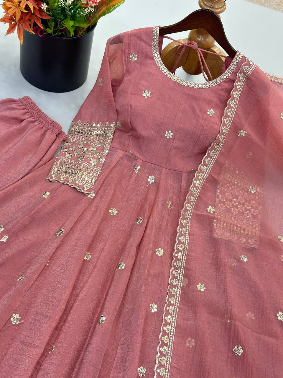 Designer Crunchy Silk Gown Set – Festive Collection