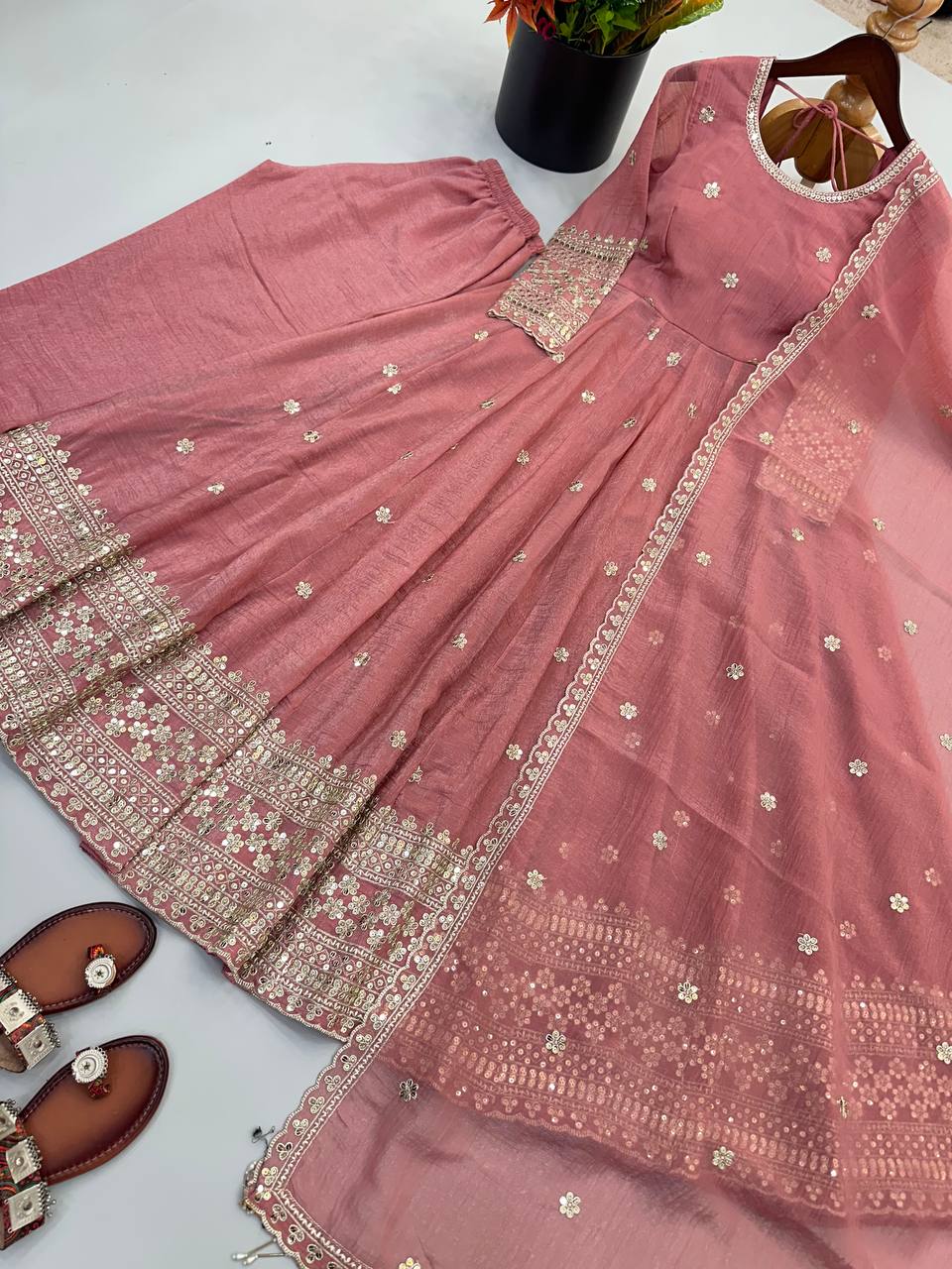 Designer Crunchy Silk Gown Set – Festive Collection