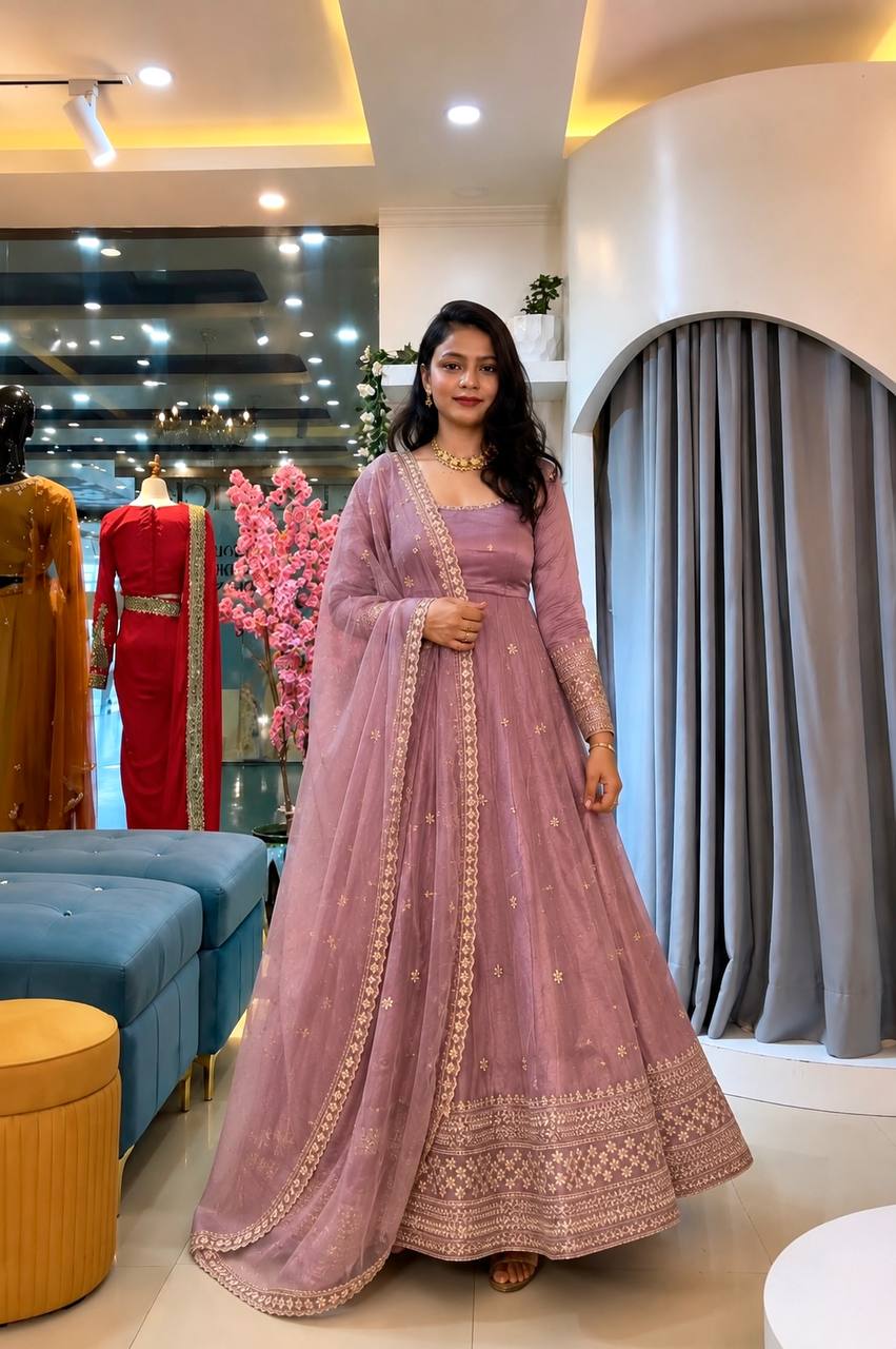 Designer Crunchy Silk Gown Set – Festive Collection