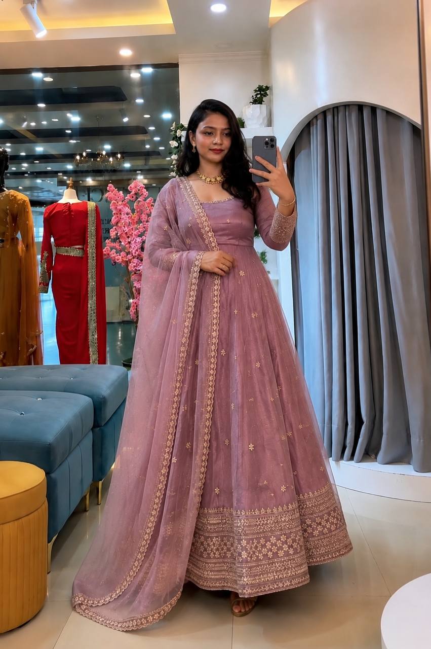 Designer Crunchy Silk Gown Set – Festive Collection