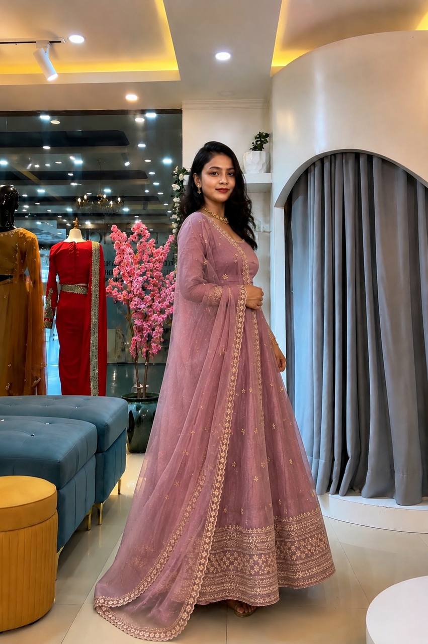 Designer Crunchy Silk Gown Set – Festive Collection