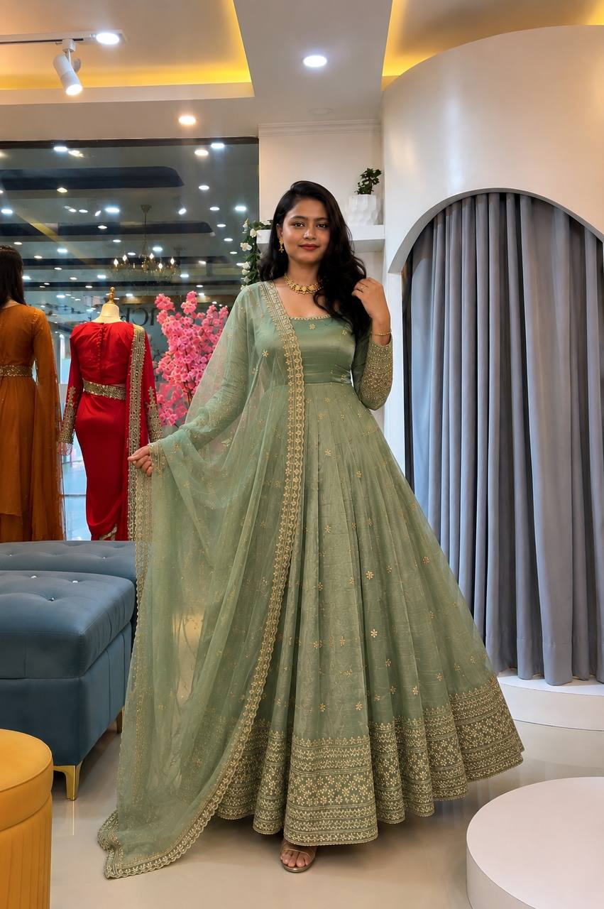 Designer Crunchy Silk Gown Set – Festive Collection