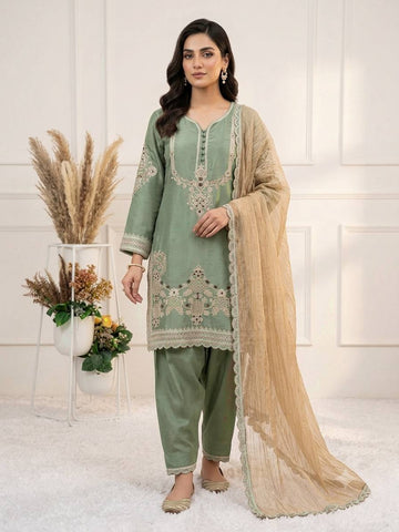 Designer Cording & Sequin Embroidered Top, Salwar & Dupatta Set