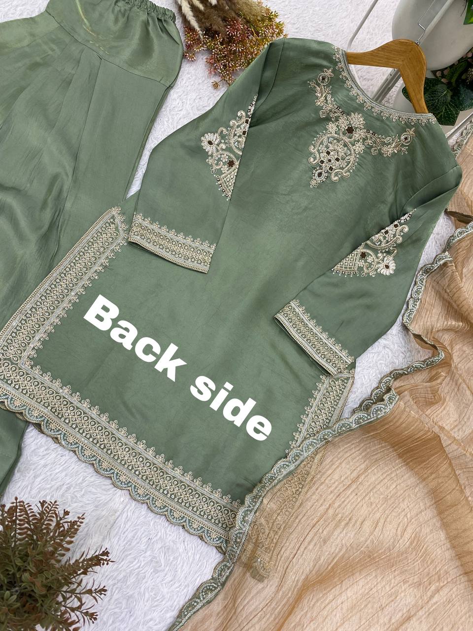Designer Cording & Sequin Embroidered Top, Salwar & Dupatta Set