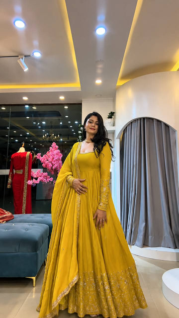 Designer Crunchy Silk Embroidered Gown Set