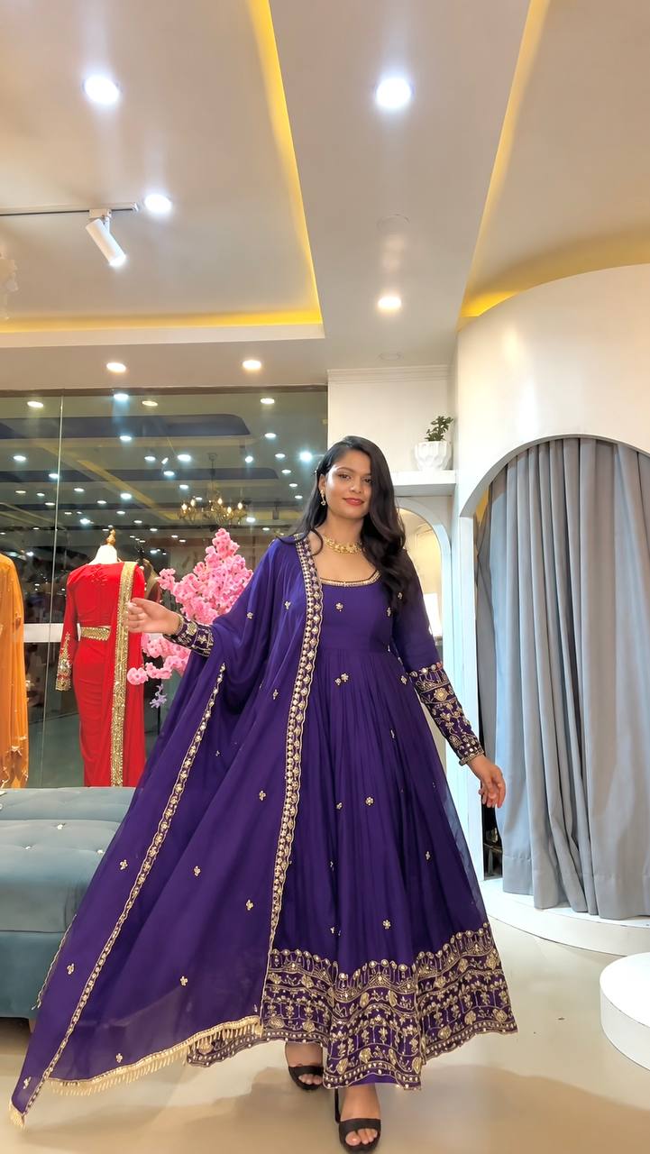 Designer Crunchy Silk Embroidered Gown Set