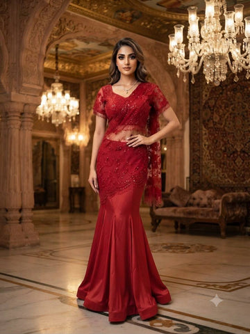 Embroidered Ready-to-Wear Saree with Stitched Blouse
