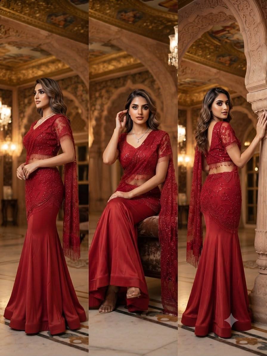 Embroidered Ready-to-Wear Saree with Stitched Blouse