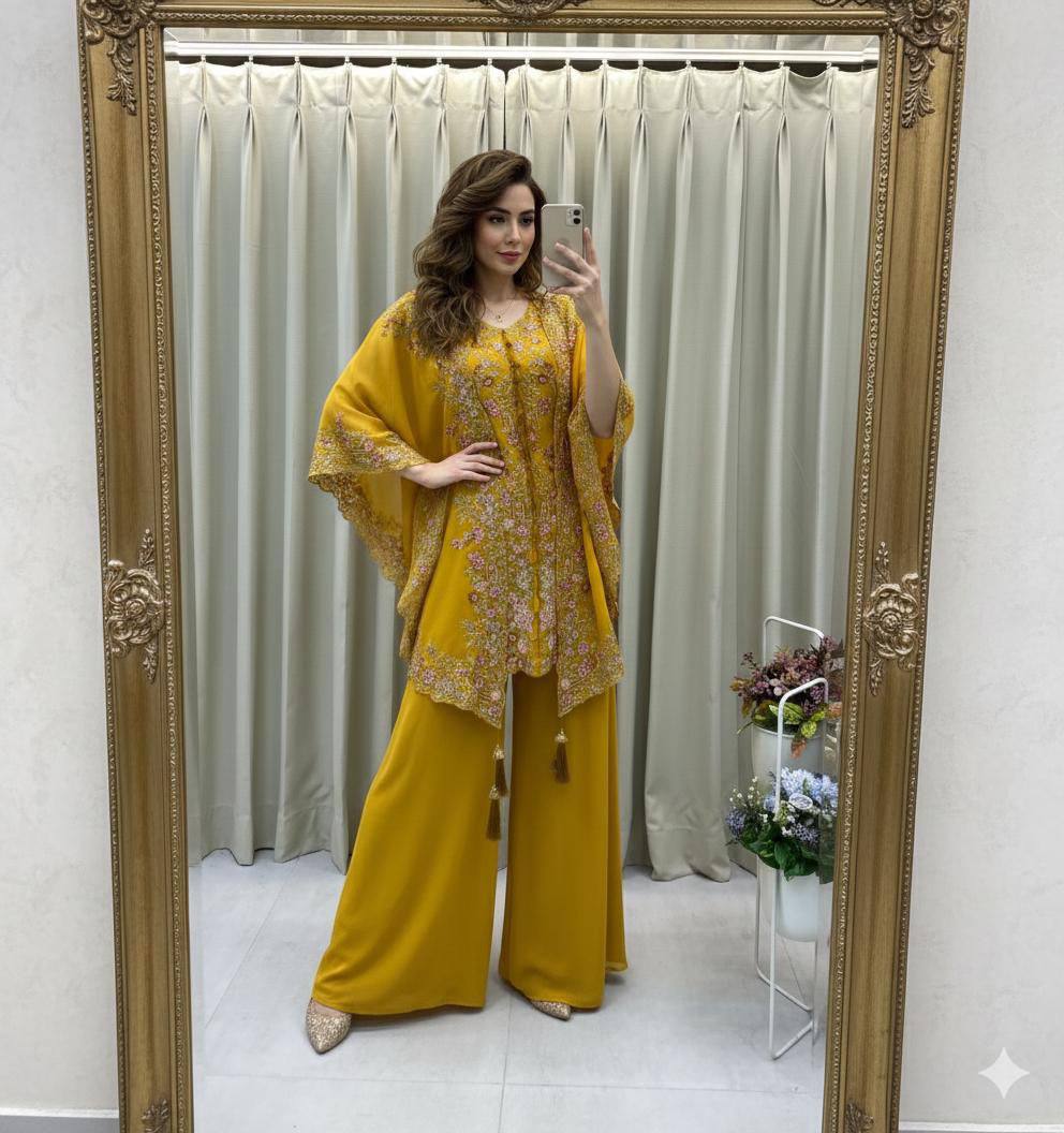 Elegant Designer Sequence Embroidered Kurta Palazzo With Shrug