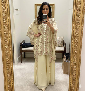 Elegant Designer Sequence Embroidered Kurta Palazzo With Shrug