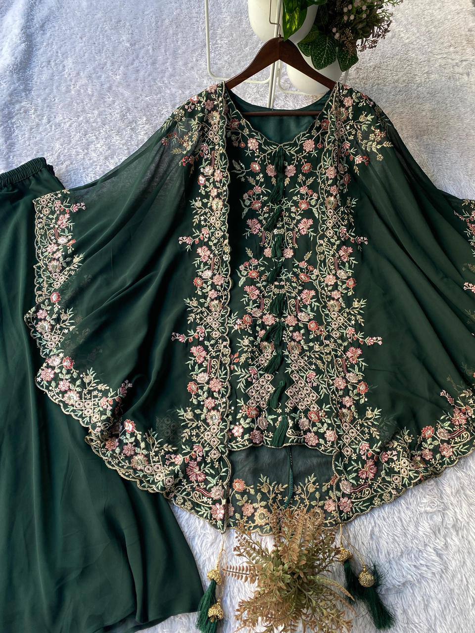 Elegant Designer Sequence Embroidered Kurta Palazzo With Shrug
