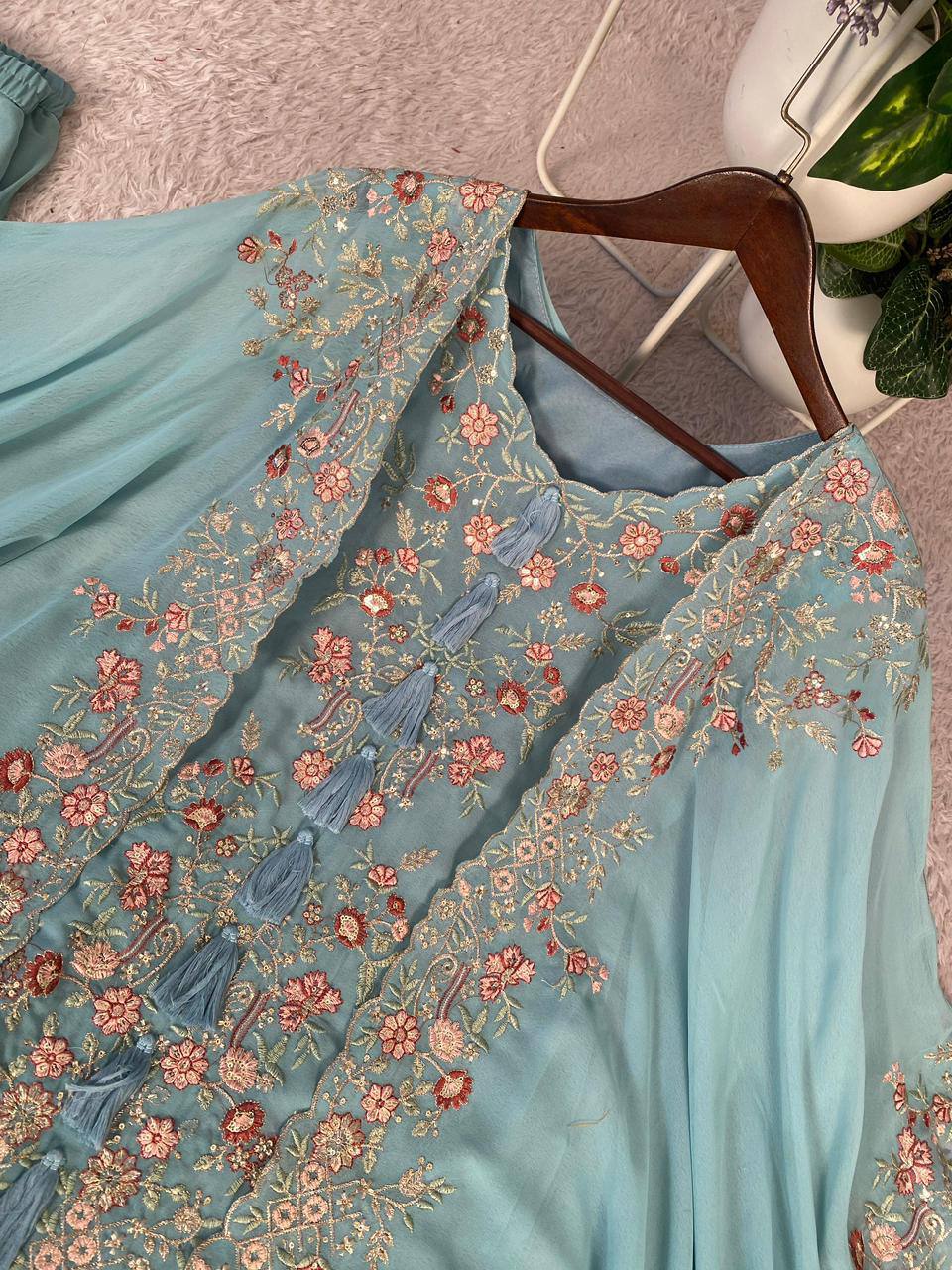 Elegant Designer Sequence Embroidered Kurta Palazzo With Shrug