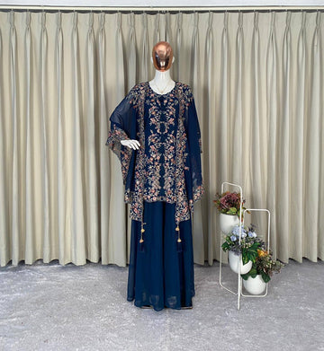 Elegant Designer Sequence Embroidered Kurta Palazzo With Shrug