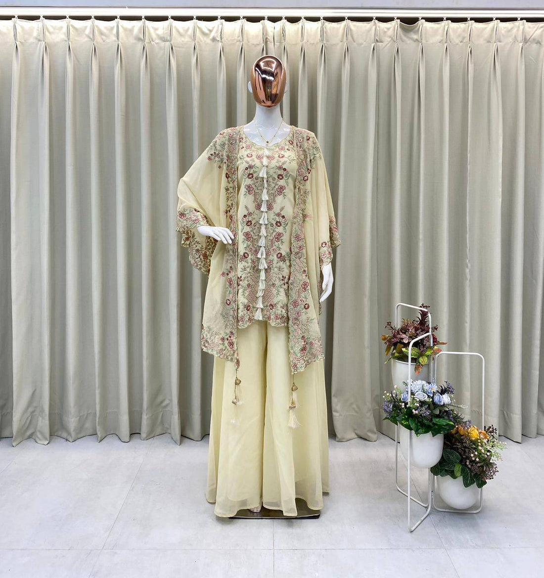 Elegant Designer Sequence Embroidered Kurta Palazzo With Shrug