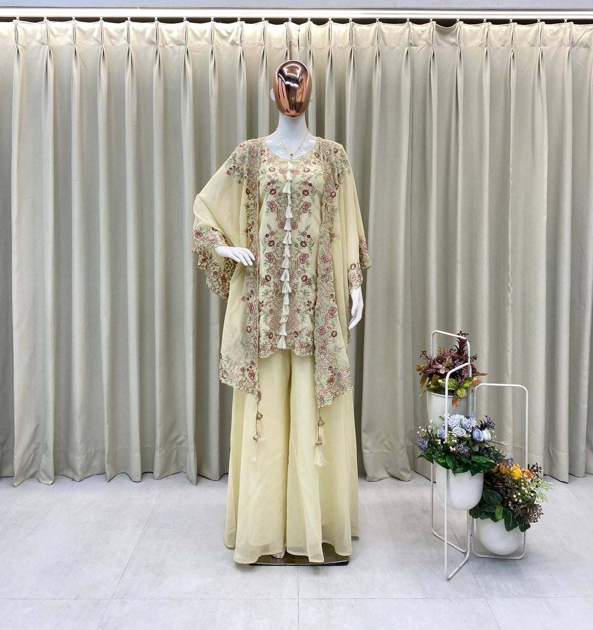 Elegant Designer Sequence Embroidered Kurta Palazzo With Shrug