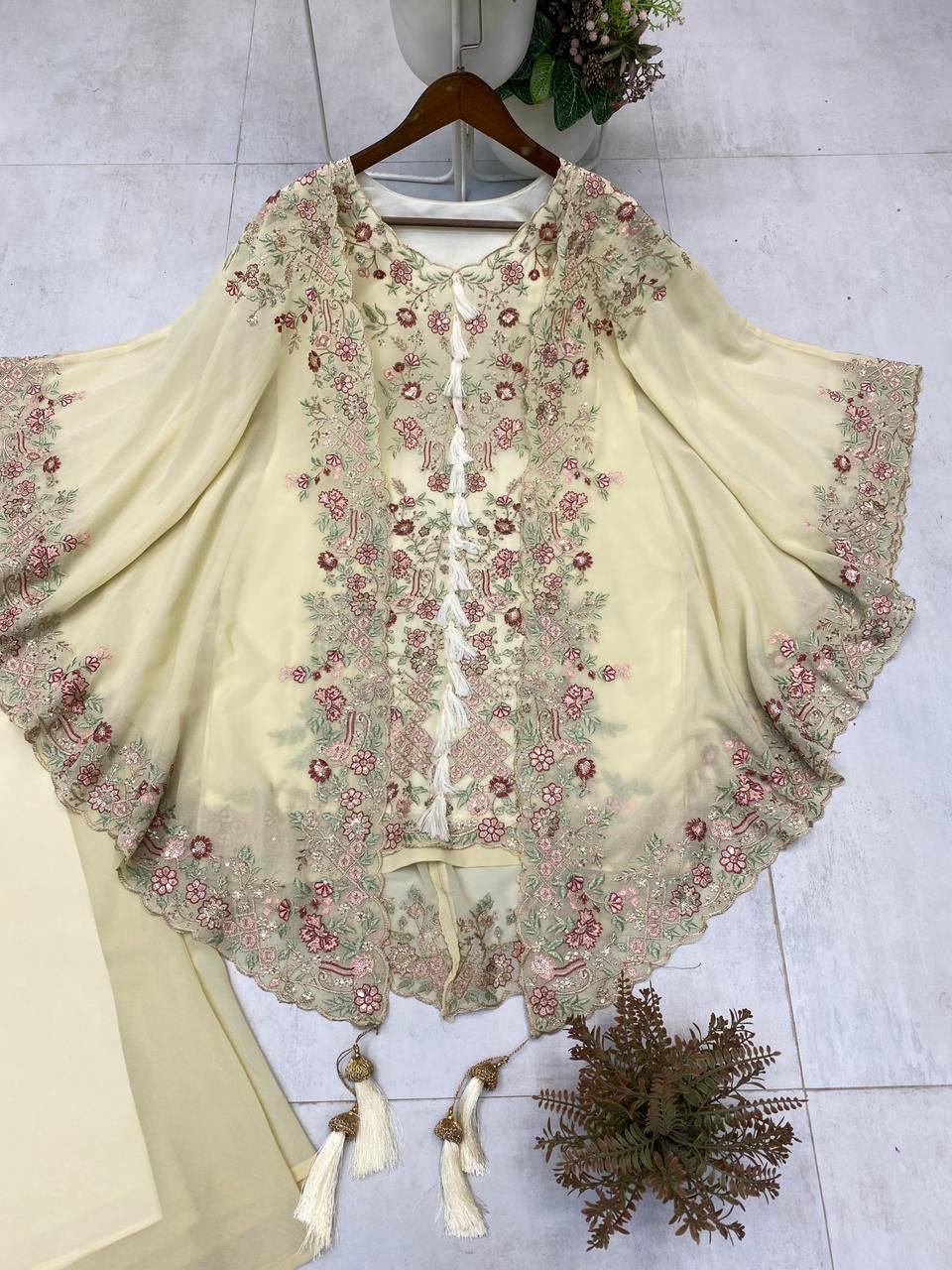 Elegant Designer Sequence Embroidered Kurta Palazzo With Shrug